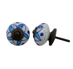 Turquoise Floral Crackle Ceramic Drawer Knob