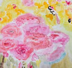 Adorable Canvas Painting of Flower Bouquet by Rosemarie Gorke