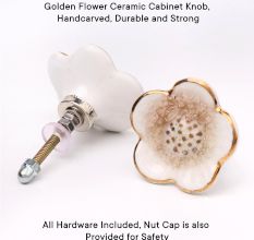 White Daffodils Ceramic Cabinet Knob With Gold Work