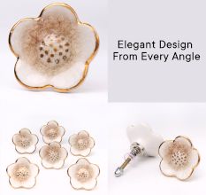 White Daffodils Ceramic Cabinet Knob With Gold Work