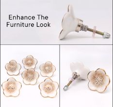 White Daffodils Ceramic Cabinet Knob With Gold Work