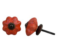 Orange Crackle Melon Ceramic Drawer Knob
