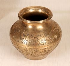 Beautiful Engraved Brass Holy Water Pot Crafted in Gujarat Art