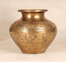 Beautiful Engraved Brass Holy Water Pot Crafted in Gujarat Art