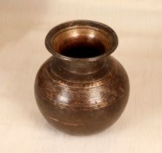 Dark Finish Engraved Brass Holy Water Pot Crafted in Gujarat