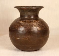 Dark Finish Engraved Brass Holy Water Pot Crafted in Gujarat