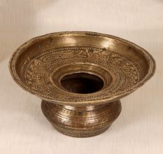Handcrafted Dark Finish Brass Silapchi Pot with Engraving for Decor