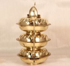 English Art Handmade Brass Tiffin Box with Spoon for Decor