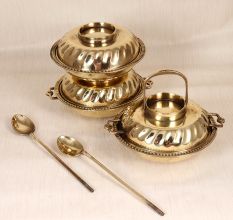 English Art Handmade Brass Tiffin Box with Spoon for Decor