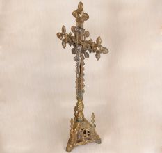 Handmade Vintage Brass Church Altar Cross with Silver Corpus