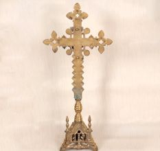 Handmade Vintage Brass Church Altar Cross with Silver Corpus