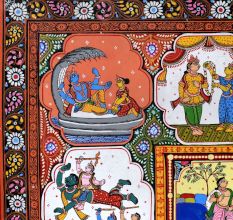 Lord Krishna's Life Pattachitra Cloth Paper Painting for Decoration