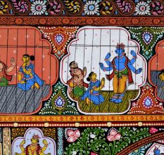Lord Krishna's Life Pattachitra Cloth Paper Painting for Decoration