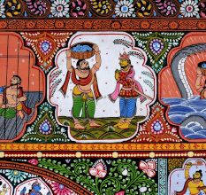 Lord Krishna's Life Pattachitra Cloth Paper Painting for Decoration
