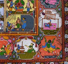 Lord Krishna's Life Pattachitra Cloth Paper Painting for Decoration