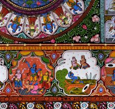 Lord Krishna's Life Pattachitra Cloth Paper Painting for Decoration
