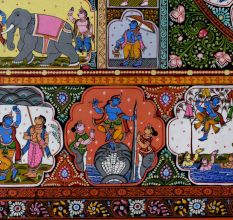 Lord Krishna's Life Pattachitra Cloth Paper Painting for Decoration