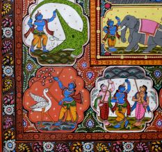 Lord Krishna's Life Pattachitra Cloth Paper Painting for Decoration