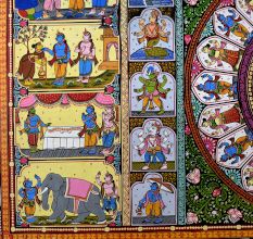 Lord Krishna's Life Pattachitra Cloth Paper Painting for Decoration