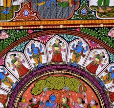 Lord Krishna's Life Pattachitra Cloth Paper Painting for Decoration