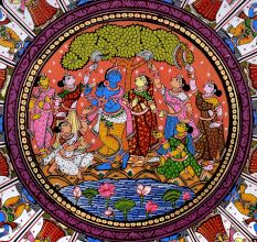 Lord Krishna's Life Pattachitra Cloth Paper Painting for Decoration