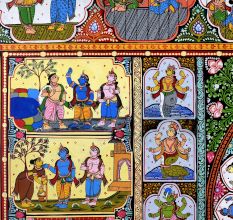 Lord Krishna's Life Pattachitra Cloth Paper Painting for Decoration