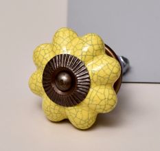Yellow Crackle Ceramic Wardrobe Knob