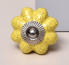 Yellow Crackle Ceramic Wardrobe Knob