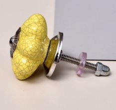Yellow Crackle Ceramic Wardrobe Knob