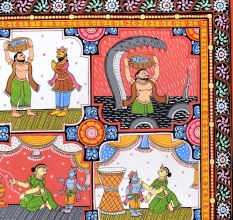 Beautiful Pattachitra Painting of Lord Krishna's Life for Decoration