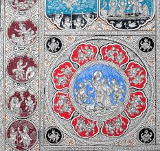 Lord Krishna's Leela Pattachitra Painting on Cloth Paper for Home Decor