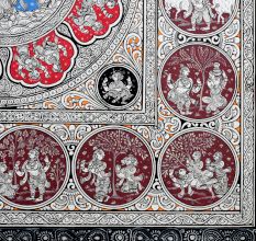 Lord Krishna's Leela Pattachitra Painting on Cloth Paper for Home Decor