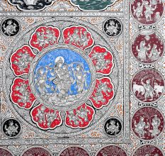 Lord Krishna's Leela Pattachitra Painting on Cloth Paper for Home Decor