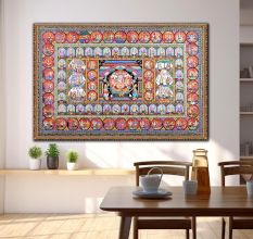 Cloth Paper Painting of Lord Ganesha in Pattachitra Art for Prayer Room
