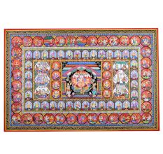Cloth Paper Painting of Lord Ganesha in Pattachitra Art for Prayer Room