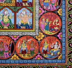 Cloth Paper Painting of Lord Ganesha in Pattachitra Art for Prayer Room
