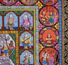 Cloth Paper Painting of Lord Ganesha in Pattachitra Art for Prayer Room