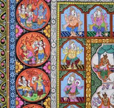 Cloth Paper Painting of Lord Ganesha in Pattachitra Art for Prayer Room