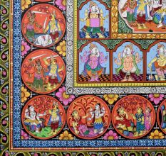 Cloth Paper Painting of Lord Ganesha in Pattachitra Art for Prayer Room