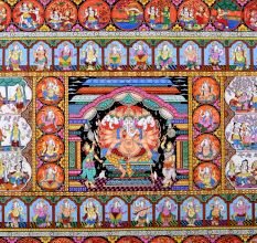 Cloth Paper Painting of Lord Ganesha in Pattachitra Art for Prayer Room