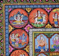 Cloth Paper Painting of Lord Ganesha in Pattachitra Art for Prayer Room