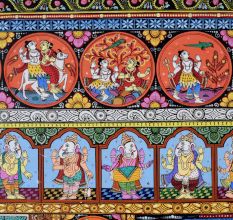 Cloth Paper Painting of Lord Ganesha in Pattachitra Art for Prayer Room