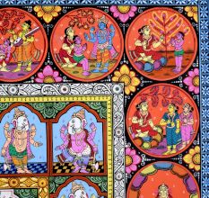 Cloth Paper Painting of Lord Ganesha in Pattachitra Art for Prayer Room
