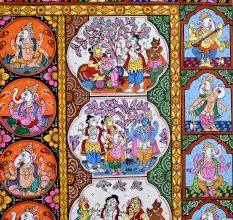 Cloth Paper Painting of Lord Ganesha in Pattachitra Art for Prayer Room