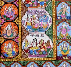 Cloth Paper Painting of Lord Ganesha in Pattachitra Art for Prayer Room