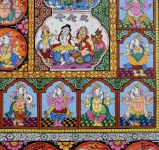 Cloth Paper Painting of Lord Ganesha in Pattachitra Art for Prayer Room