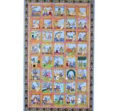 Lord Krishna's Life Pattachitra Painting on Cloth Paper for Prayer Room