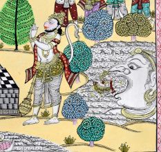 Beautiful Pattachitra Painting of Ramcharitmanas Sundar Kaand on Cloth Paper