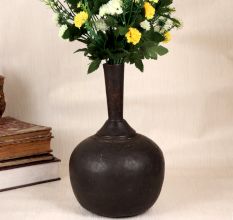 Dark Finish Plain Finest Brass Flower Pot in Himalayan Art