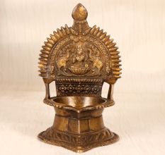 Vintage High-Quality Brass Gajalakshmi Oil Lamp for Prayer Room